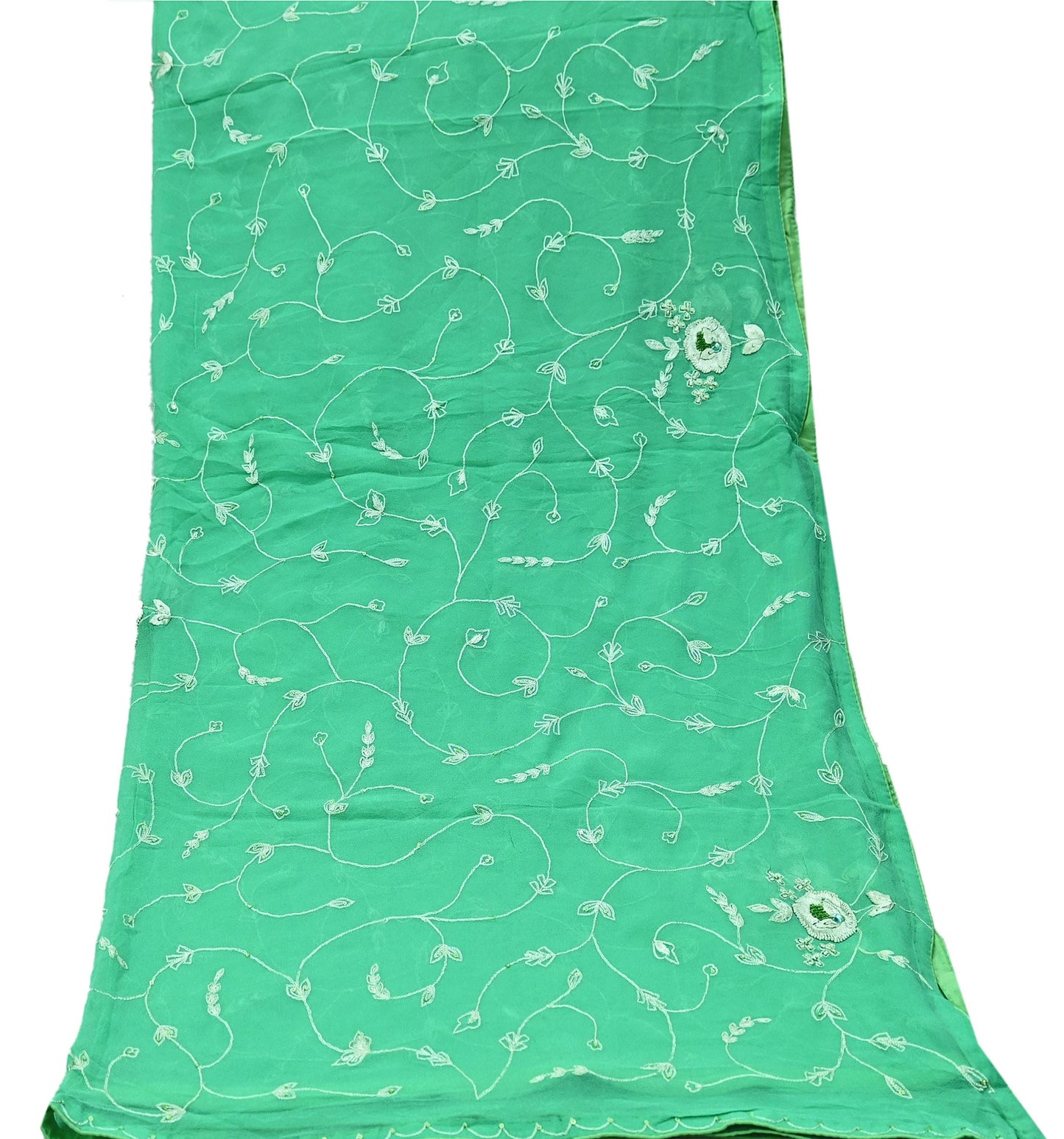 Indian Vintage Dupatta Green Pure Georgette silk Long Stole Hand Embroidered Scarves Stole Veil Wrap