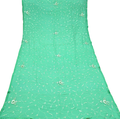 Indian Vintage Dupatta Green Pure Georgette silk Long Stole Hand Embroidered Scarves Stole Veil Wrap