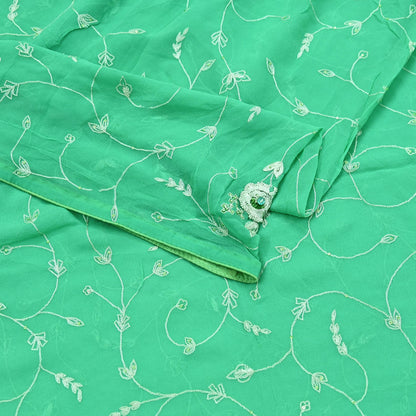 Indian Vintage Dupatta Green Pure Georgette silk Long Stole Hand Embroidered Scarves Stole Veil Wrap