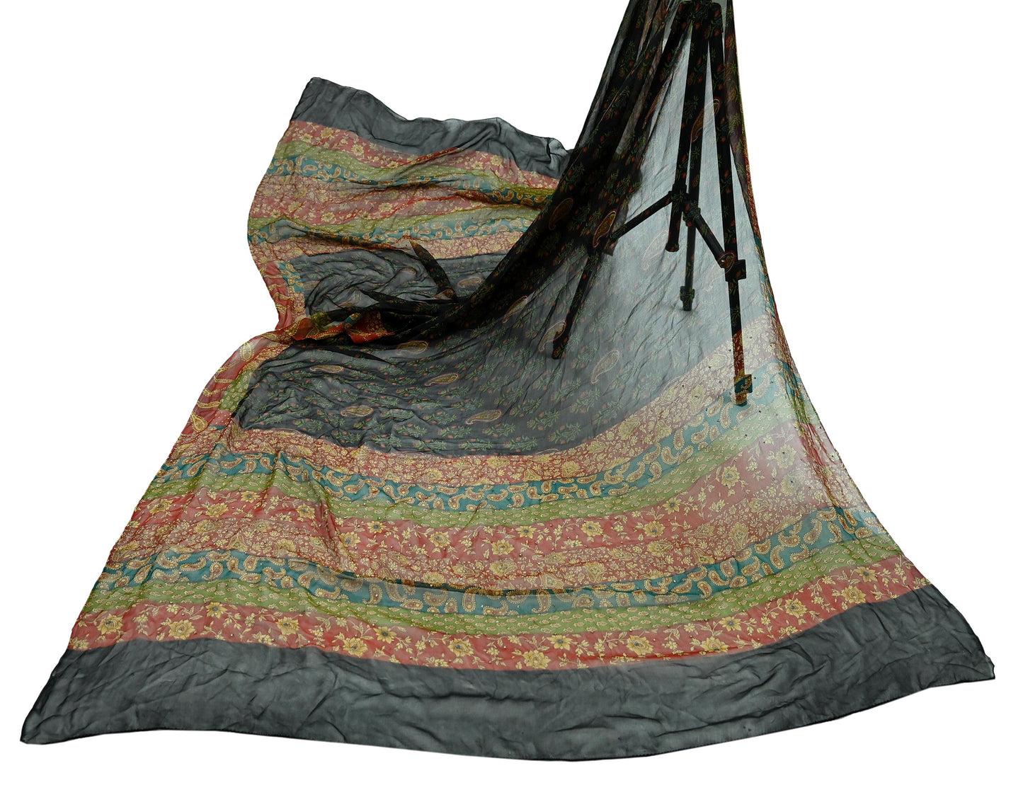 Indian Vintage Dupatta Black Long Stole printed stole Pure Georgette Silk Scarves Veil Wrap Soft
