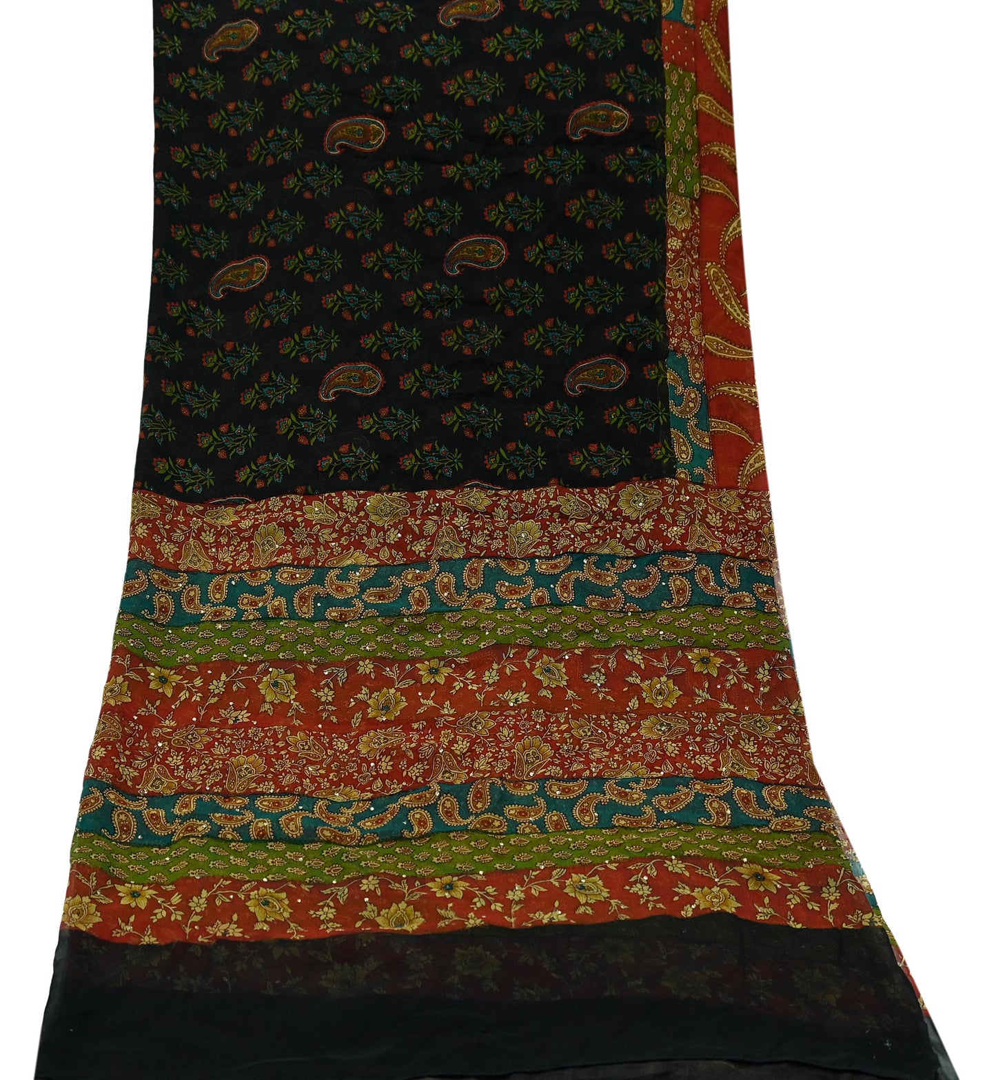 Indian Vintage Dupatta Black Long Stole printed stole Pure Georgette Silk Scarves Veil Wrap Soft