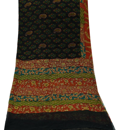Indian Vintage Dupatta Black Long Stole printed stole Pure Georgette Silk Scarves Veil Wrap Soft