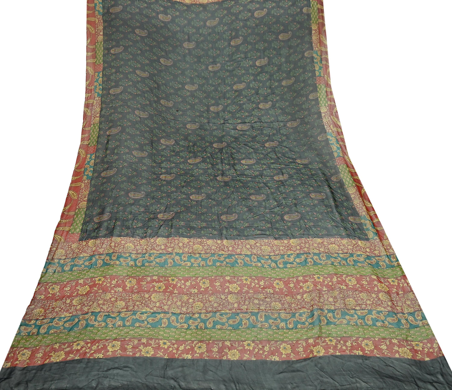 Indian Vintage Dupatta Black Long Stole printed stole Pure Georgette Silk Scarves Veil Wrap Soft