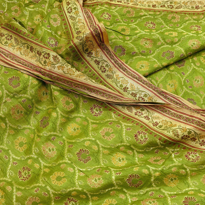 Indian Vintage Sari Green & Beige Pure Tussar Silk Hand Woven Sarees Craft Fabric 5Yd Sewing Ethnic Paisley Dress Making For Crafting