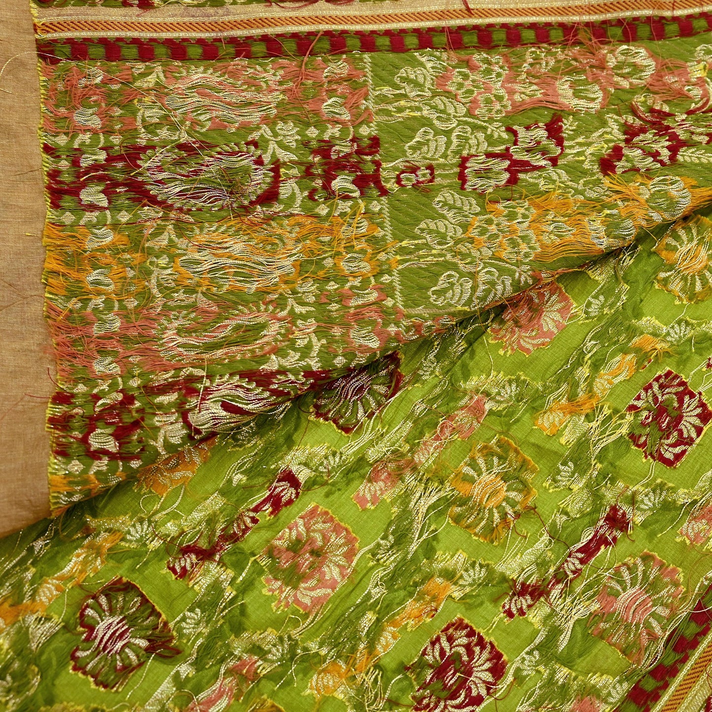 Indian Vintage Sari Green & Beige Pure Tussar Silk Hand Woven Sarees Craft Fabric 5Yd Sewing Ethnic Paisley Dress Making For Crafting