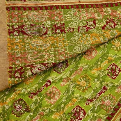 Indian Vintage Sari Green & Beige Pure Tussar Silk Hand Woven Sarees Craft Fabric 5Yd Sewing Ethnic Paisley Dress Making For Crafting