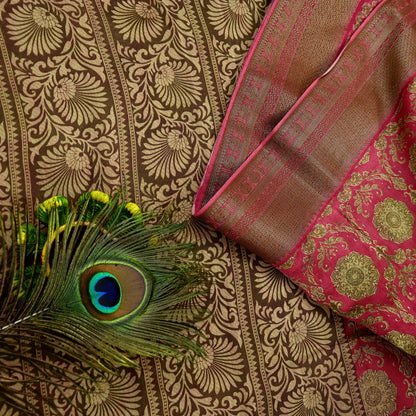 Indian Vintage Sari Pink Blend Silk Woven Printed Saree Craft Fabric 5yd Sewing Soft Dress Designing Crafting Quilting Zari Border