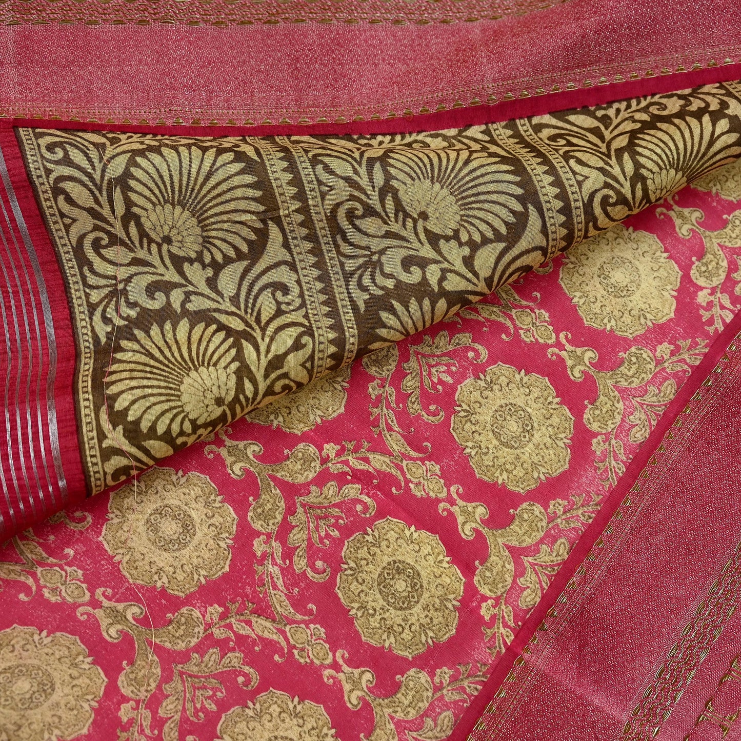 Indian Vintage Sari Pink Blend Silk Woven Printed Saree Craft Fabric 5yd Sewing Soft Dress Designing Crafting Quilting Zari Border