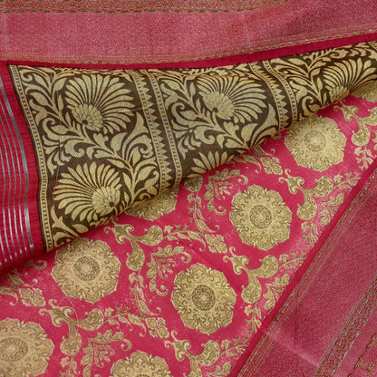 Indian Vintage Sari Pink Blend Silk Woven Printed Saree Craft Fabric 5yd Sewing Soft Dress Designing Crafting Quilting Zari Border