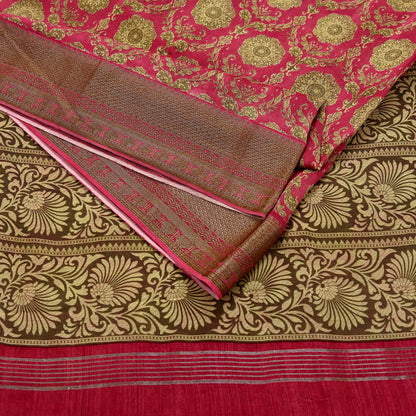 Indian Vintage Sari Pink Blend Silk Woven Printed Saree Craft Fabric 5yd Sewing Soft Dress Designing Crafting Quilting Zari Border