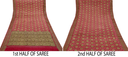 Indian Vintage Sari Pink Blend Silk Woven Printed Saree Craft Fabric 5yd Sewing Soft Dress Designing Crafting Quilting Zari Border