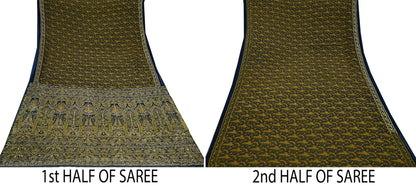 Indian Vintage Deep Blue Saree Georgette Hand Embroidered Sari Craft Fabric 5Yd Sewing Soft Ethnic Dress making Crafting Quilting Zari
