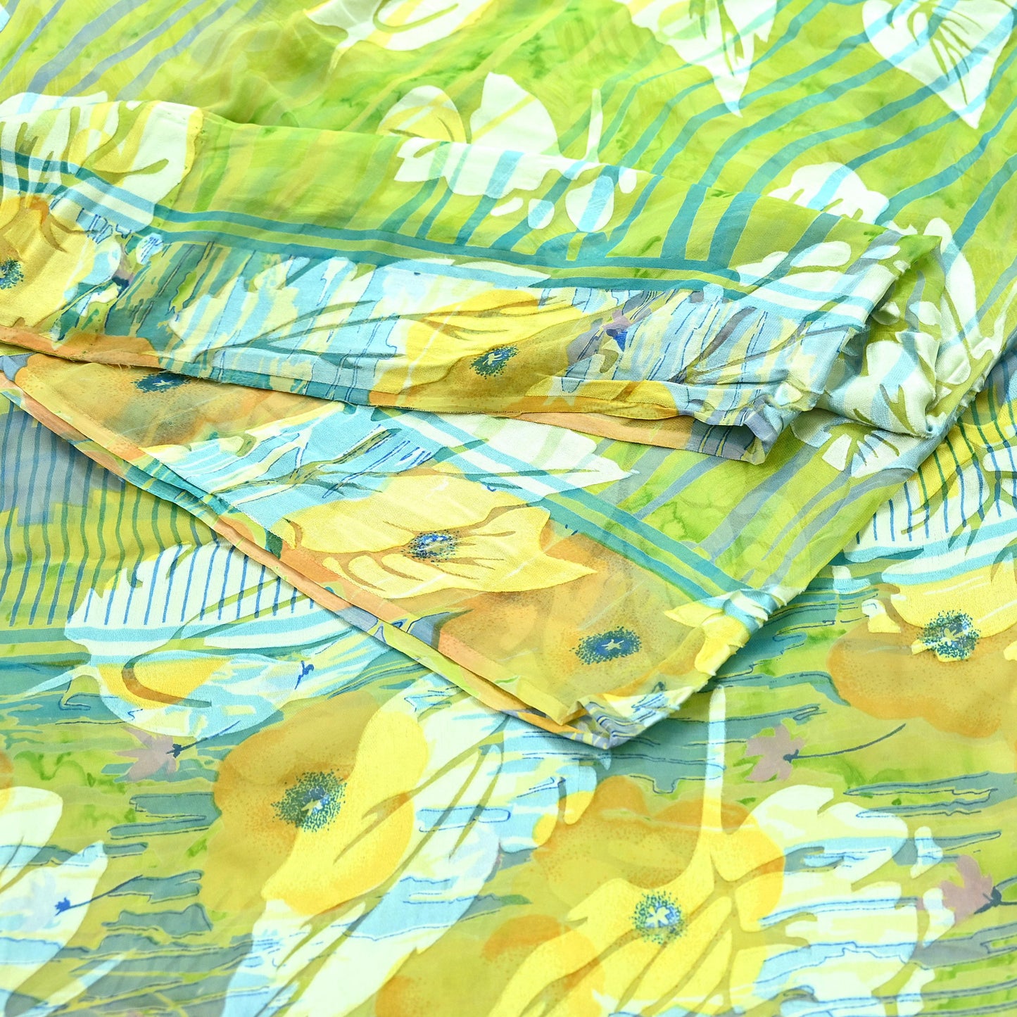 Indian Vintage Saree Green Pure Chiffon Silk Hand Embroidered Brasso Sari Fabric 5Yd Sewing Soft Ethnic Dress Making For Crafting Quilting