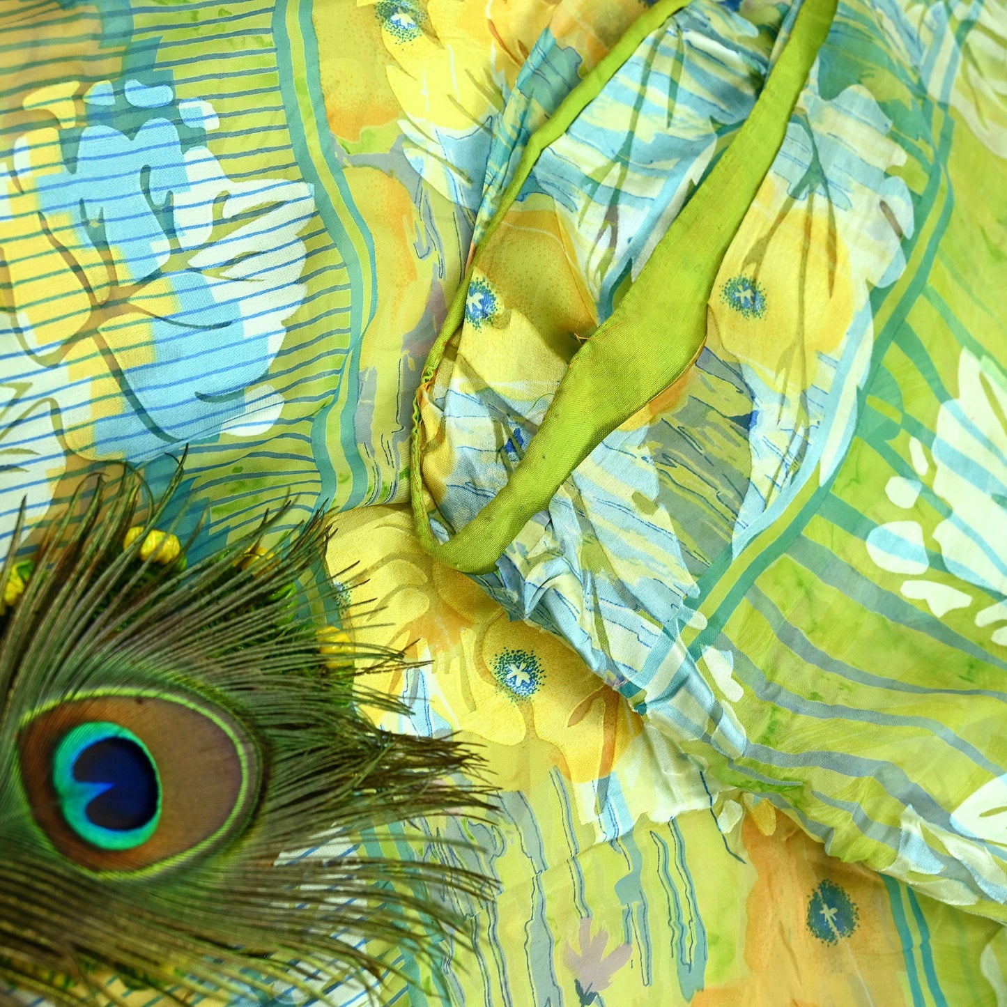 Indian Vintage Saree Green Pure Chiffon Silk Hand Embroidered Brasso Sari Fabric 5Yd Sewing Soft Ethnic Dress Making For Crafting Quilting