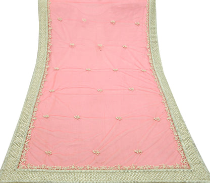 Indian Pre-owned Heavy Dupatta Pink Net Long Stole Hand Embroidered By Designer Abu Jani Scarves Bridal Veil