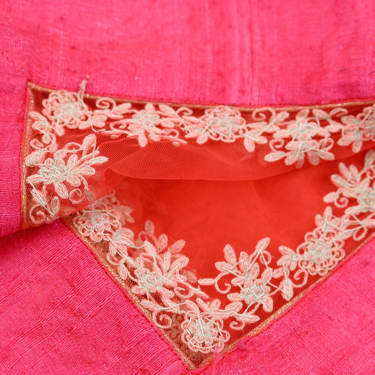 Indian Pre-owned Heavy Dupatta Pink Net Long Stole Hand Embroidered By Designer Abu Jani Scarves Bridal Veil