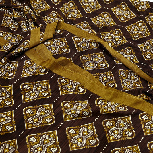 Indian Vintage Saree Brown Moss Crepe Printed Sari Fabric 6yd Sewing Floral Soft Craft Fabric Dressmaking Quilting For Crafting