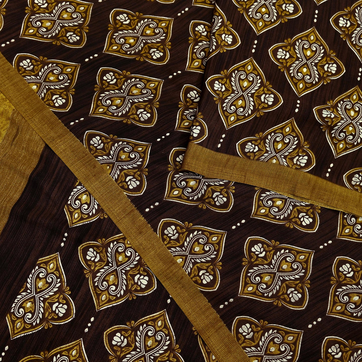 Indian Vintage Saree Brown Moss Crepe Printed Sari Fabric 6yd Sewing Floral Soft Craft Fabric Dressmaking Quilting For Crafting
