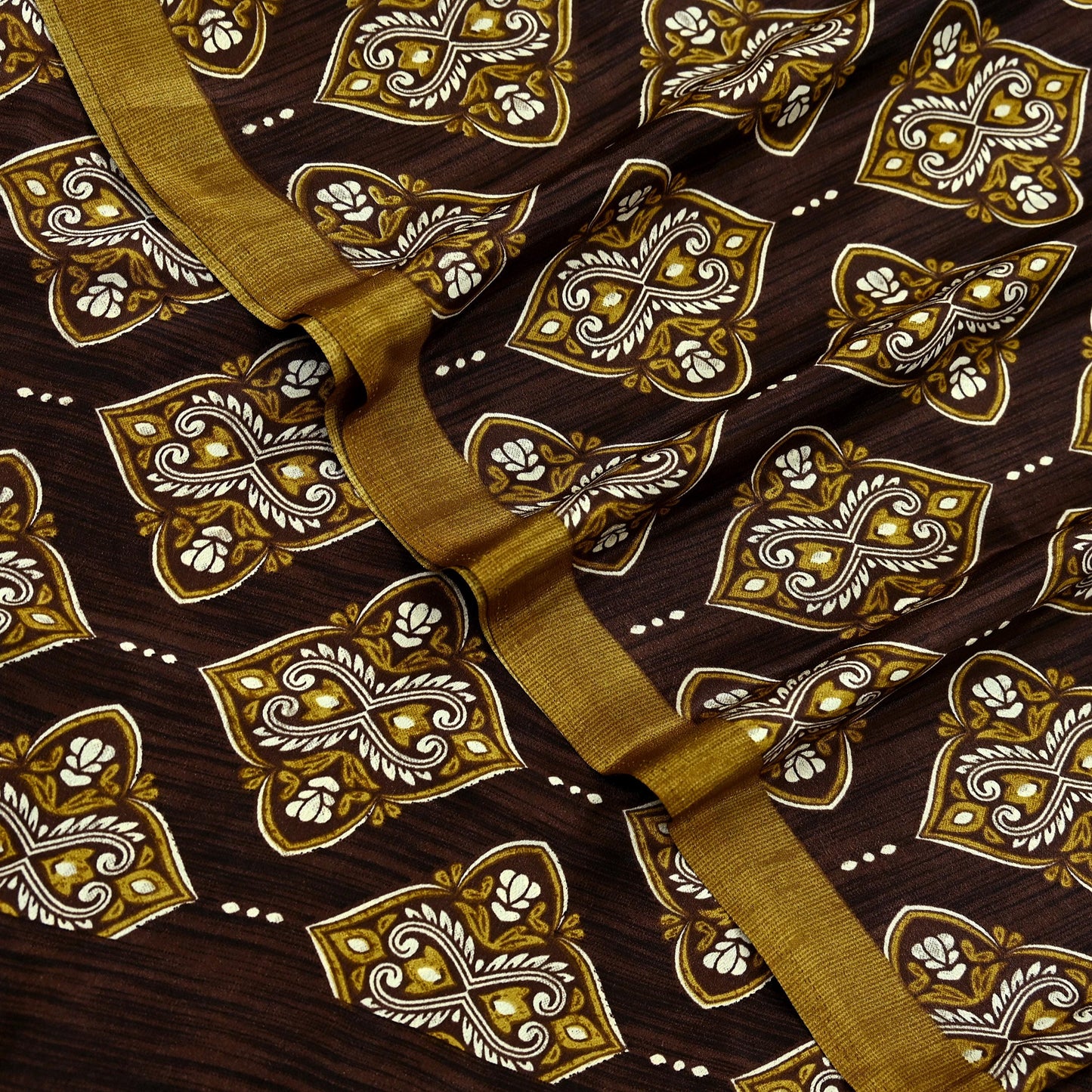 Indian Vintage Saree Brown Moss Crepe Printed Sari Fabric 6yd Sewing Floral Soft Craft Fabric Dressmaking Quilting For Crafting