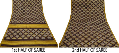 Indian Vintage Saree Brown Moss Crepe Printed Sari Fabric 6yd Sewing Floral Soft Craft Fabric Dressmaking Quilting For Crafting