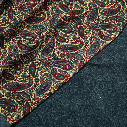 Indian Vintage Beige & Gray Sarees Moss Crepe Printed Sari 6yd Sewing Floral Soft Craft Fabric DressMaking For Crafting Quilting Upcycle