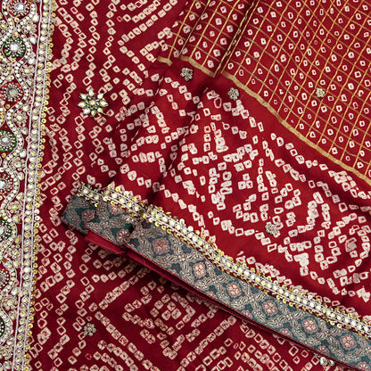 Indian Vintage Maroon Saree Hand Embroidered Bandhani Printed Sari 100% Pure Silk Indian Sari Fabric 5yard Soft Craft Fabric Beaded