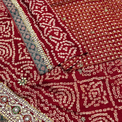 Indian Vintage Maroon Saree Hand Embroidered Bandhani Printed Sari 100% Pure Silk Indian Sari Fabric 5yard Soft Craft Fabric Beaded