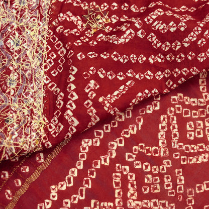 Indian Vintage Maroon Saree Hand Embroidered Bandhani Printed Sari 100% Pure Silk Indian Sari Fabric 5yard Soft Craft Fabric Beaded