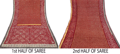 Indian Vintage Maroon Saree Hand Embroidered Bandhani Printed Sari 100% Pure Silk Indian Sari Fabric 5yard Soft Craft Fabric Beaded