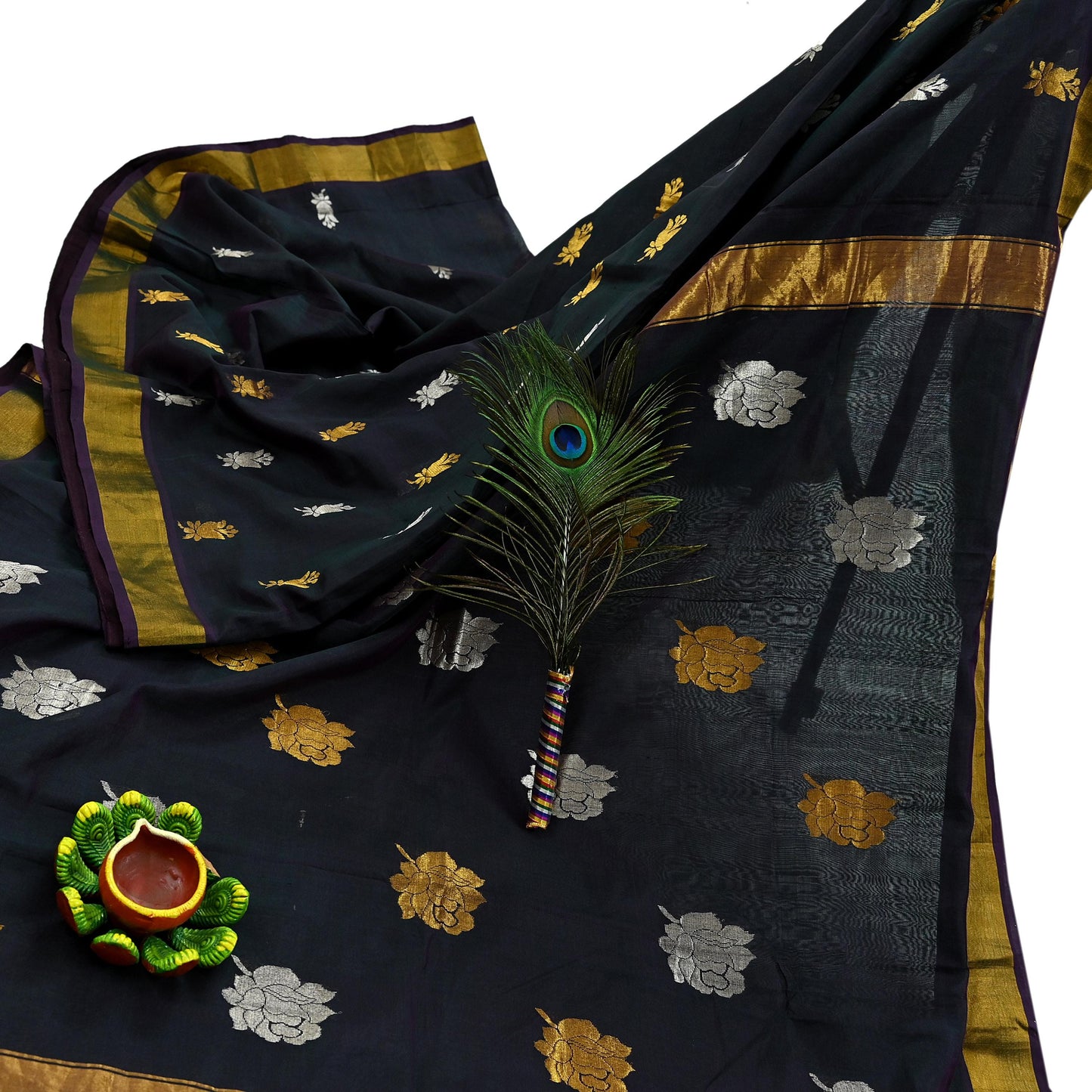 Indian Vintage Sari Green Blend Silk Woven Kanjivaram Saree Zari 5Yd Ethnic Craft Fabric Dress making For Crafting Quilting