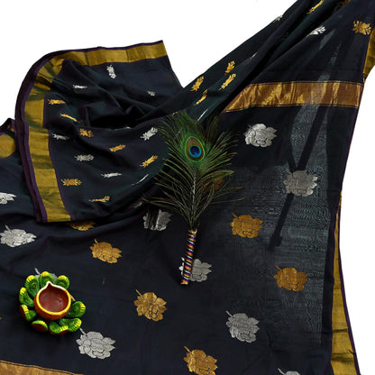 Indian Vintage Sari Green Blend Silk Woven Kanjivaram Saree Zari 5Yd Ethnic Craft Fabric Dress making For Crafting Quilting