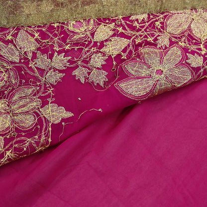 Indian Vintage Heavy Sarees Pink Pure Georgette Silk Hand Embroidered Sari Fabric 5Yd Sewing Ethnic Zardozi/dabka zari With Blouse Pcs