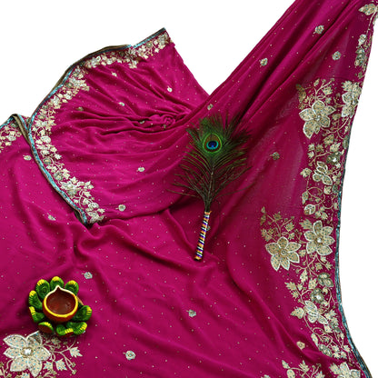 Indian Vintage Heavy Sarees Pink Pure Georgette Silk Hand Embroidered Sari Fabric 5Yd Sewing Ethnic Zardozi/dabka zari With Blouse Pcs