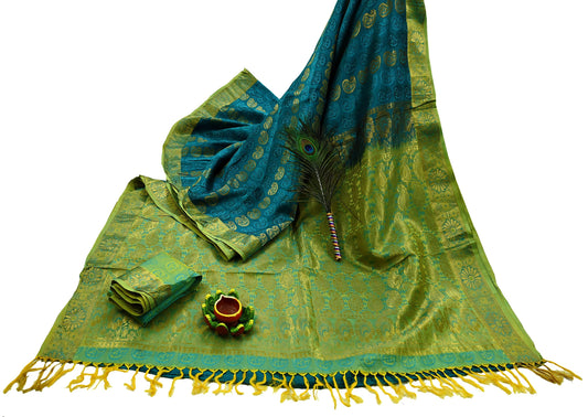 Indian Vintage Heavy Green Kanjivaram Saree 100% Pure Silk Sari Zari 6Yd Craft Fabric Floral Crafting Dress making Crafting Quilting