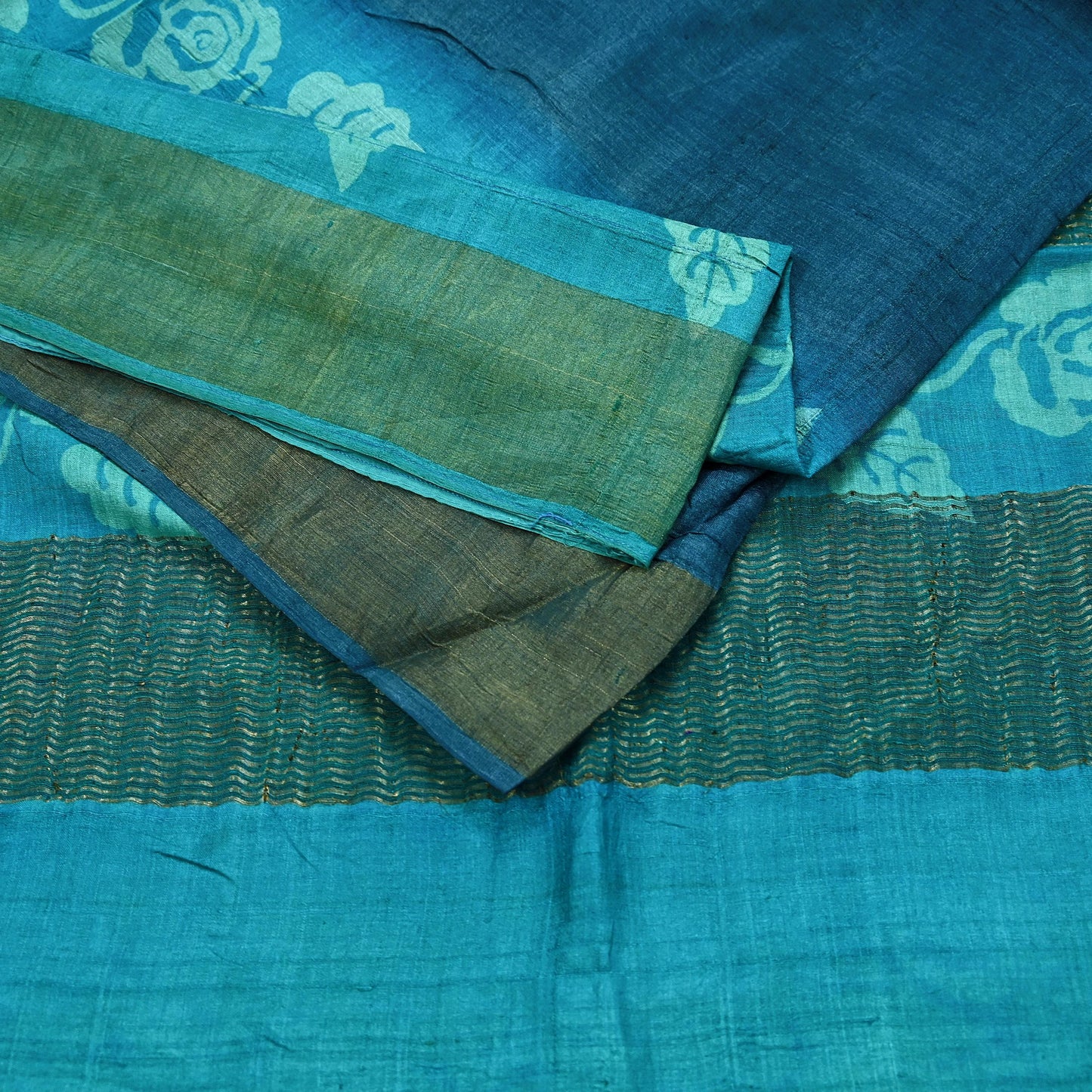 Indian Vintage Blue Saree Pure Khadi Silk Handloom Woven Zari Sari Craft Fabric 5yd Ethnic Wear Border Dress making Upcycle Fringes