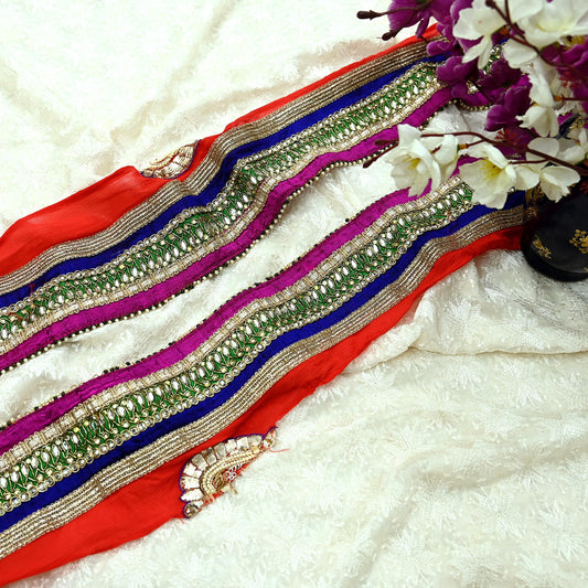 Indian Vintage Multi Sari Border Pure Chiffon Silk Hand Embroidered 1yd Craft Trim Lace Sewing Sari Ribbon Recycled Dress making Zardozi