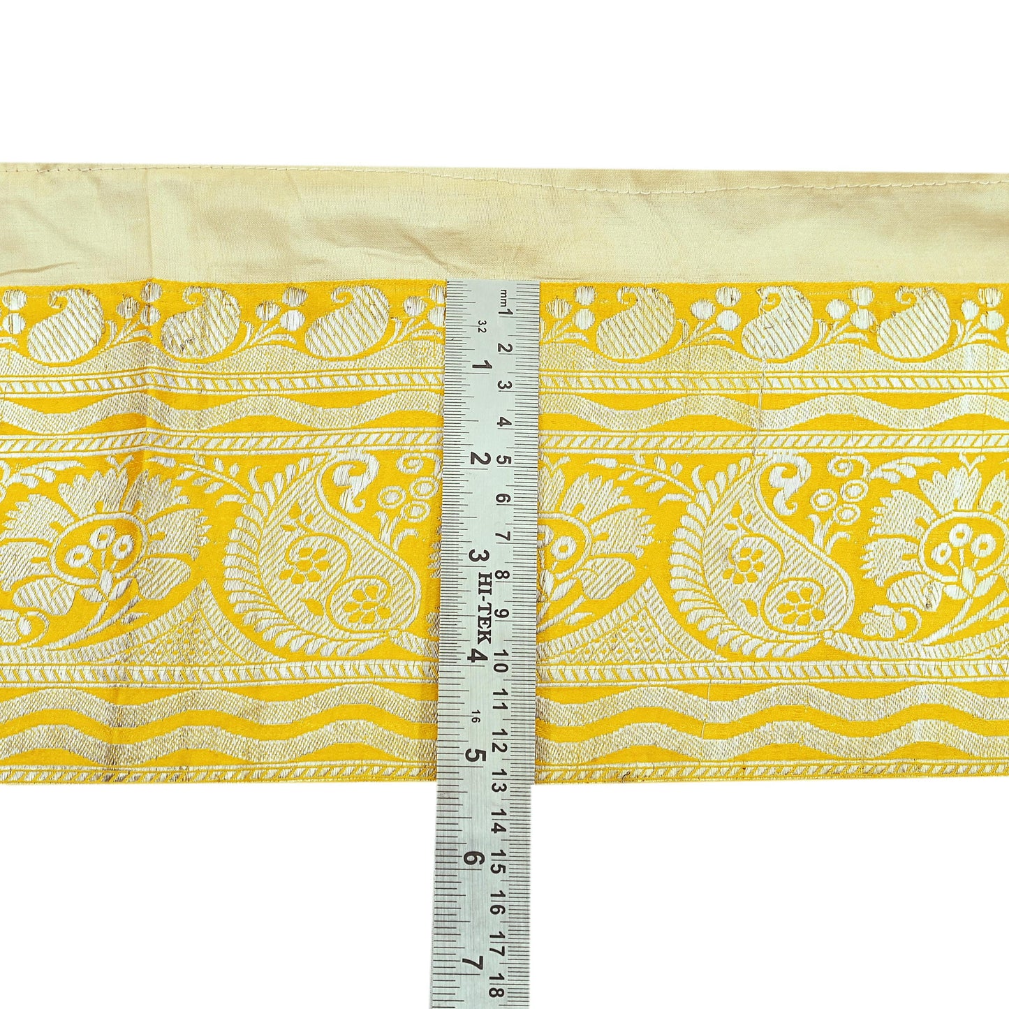 Indian Vintage Yellow Sari Border Woven Banarasi 1yd Trim Craft Sewing Recycled Sari Border Silver Zari Pure Silk Crafting