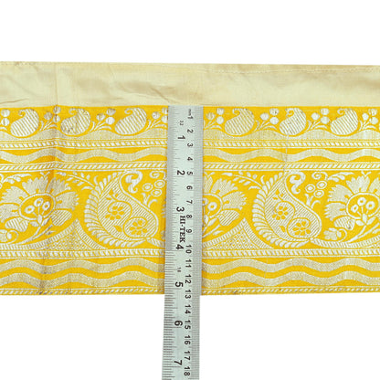 Indian Vintage Yellow Sari Border Woven Banarasi 1yd Trim Craft Sewing Recycled Sari Border Silver Zari Pure Silk Crafting
