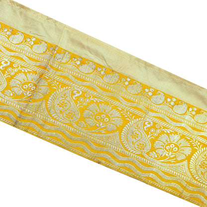 Indian Vintage Yellow Sari Border Woven Banarasi 1yd Trim Craft Sewing Recycled Sari Border Silver Zari Pure Silk Crafting