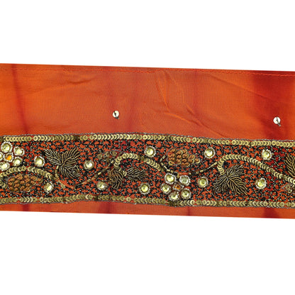 Indian Vintage Orange Sari Border Hand Embroidered Indian Craft Trim Lace Sewing Sari Ribbon Pure Crepe silk  Zardozi/Dabka Zari