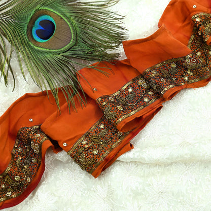 Indian Vintage Orange Sari Border Hand Embroidered Indian Craft Trim Lace Sewing Sari Ribbon Pure Crepe silk  Zardozi/Dabka Zari