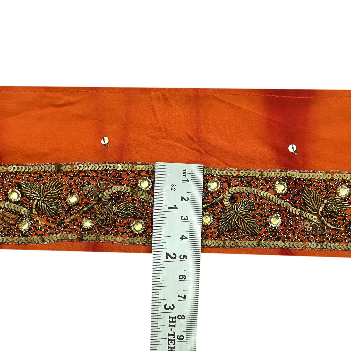 Indian Vintage Orange Sari Border Hand Embroidered Indian Craft Trim Lace Sewing Sari Ribbon Pure Crepe silk  Zardozi/Dabka Zari