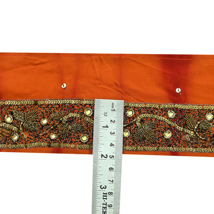 Indian Vintage Orange Sari Border Hand Embroidered Indian Craft Trim Lace Sewing Sari Ribbon Pure Crepe silk  Zardozi/Dabka Zari