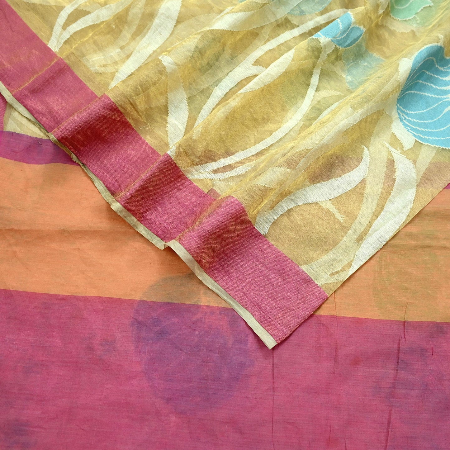 Indian Vintage Sarees Beige Pure Organza Silk Hand Woven Sari 5yd Ethnic Floral Craft Fabric Dress making Upcycle Crafting Quilting Zari
