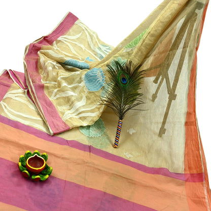 Indian Vintage Sarees Beige Pure Organza Silk Hand Woven Sari 5yd Ethnic Floral Craft Fabric Dress making Upcycle Crafting Quilting Zari