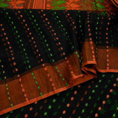 Indian Vintage Sarees Black Cotton Hand Woven Jamdani Sari 5yd Ethnic Floral Craft Fabric Dress making Upcycle Crafting Quilting
