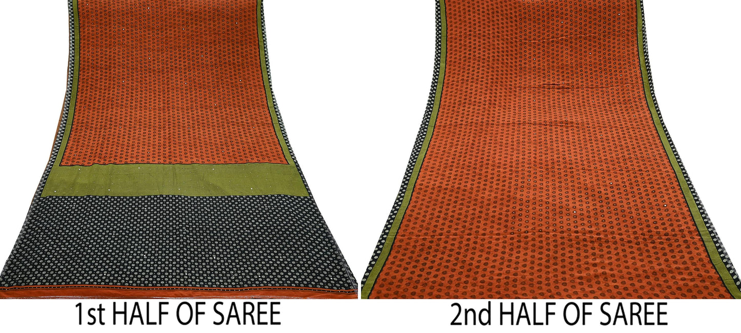 Indian Vintage Sari Pure Crepe Silk Mukesh Work Printed Saree 5yard Sewing Soft Craft Fabric Ethnic Dress making For Crafting Quilting