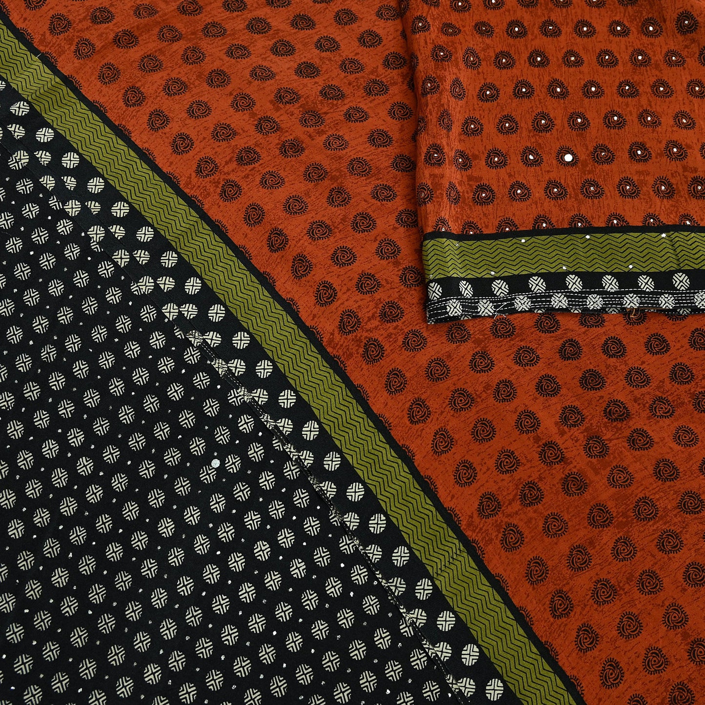 Indian Vintage Sari Pure Crepe Silk Mukesh Work Printed Saree 5yard Sewing Soft Craft Fabric Ethnic Dress making For Crafting Quilting