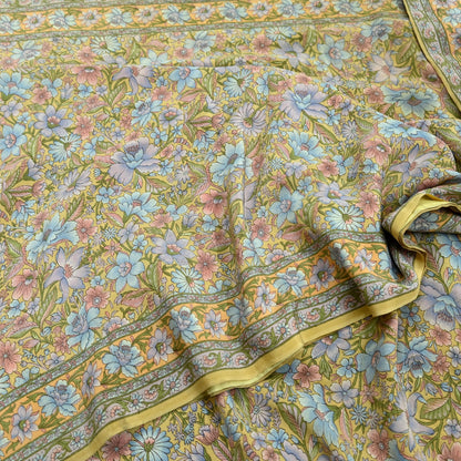 Indian Vintage Sari Beige Pure Crepe Silk Printed Sarees 5yd Sewing Floral Soft Craft Fabric Wrap Dress making Upcycle Crafting Upcycle