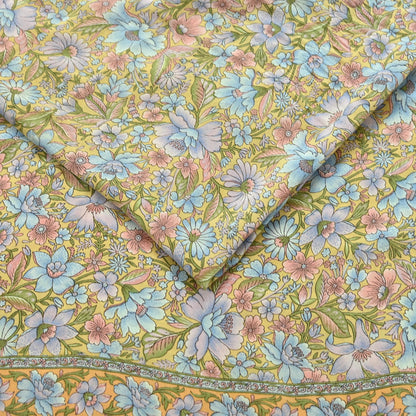 Indian Vintage Sari Beige Pure Crepe Silk Printed Sarees 5yd Sewing Floral Soft Craft Fabric Wrap Dress making Upcycle Crafting Upcycle